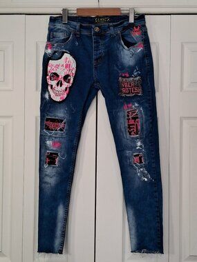 XWAY Graffiti Skull Jeans – Y2K Streetwear – Rare